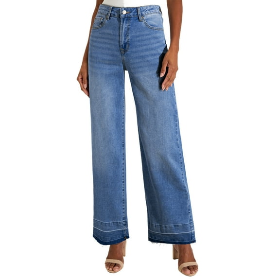 Dusk Blue High Rise Loose Jeans with Unique Cuffs and Raw Hem for Women - [ZhiHiMeRi] | 10