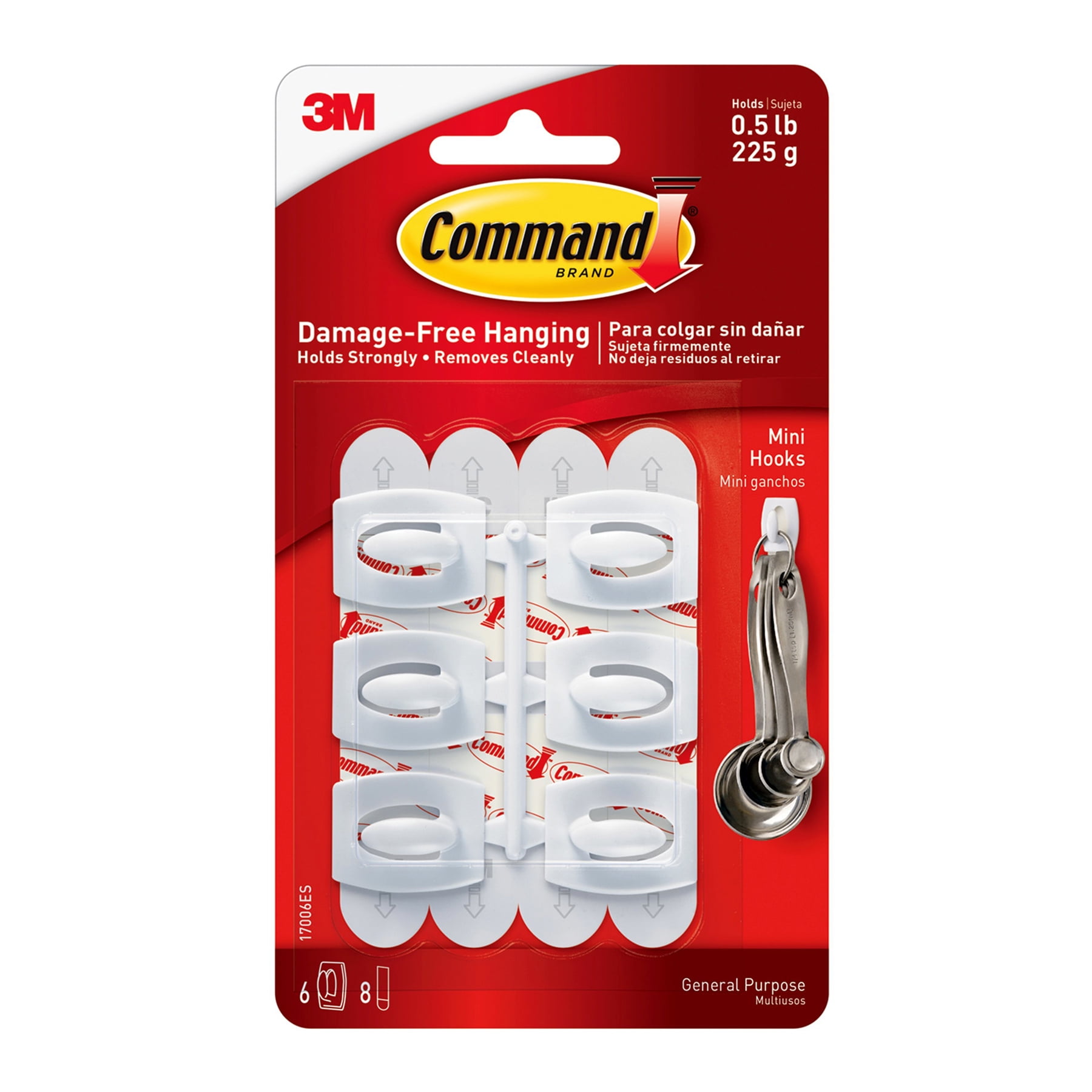 3M Command Mini Hooks, White, 6 Per Pack, 6 Packs