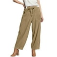 thumbnail image 2 of Women's Corduroy Pants Drawstring Elastic Waist Baggy Wide Leg Trousers Pull On Fall Winter Harem Outfit with Pockets (S, Khaki), 2 of 8