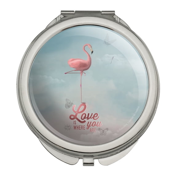 Flamingo Love is Where You Are Compact Travel Purse Handbag Makeup Mirror
