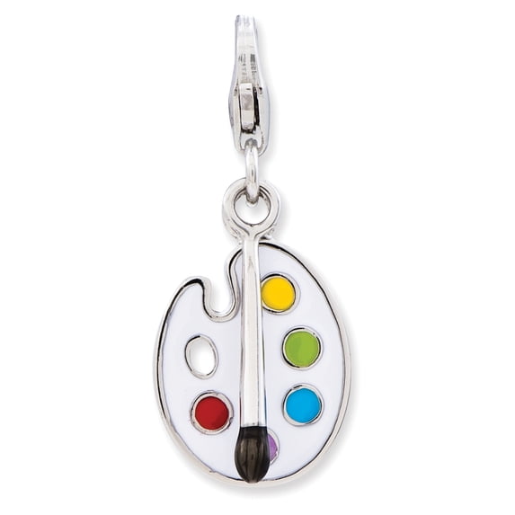 Sterling Silver Amore La Vita Polished Enameled 3-D Palette and Brush Charm Pendant with Fancy Lobster Clasp