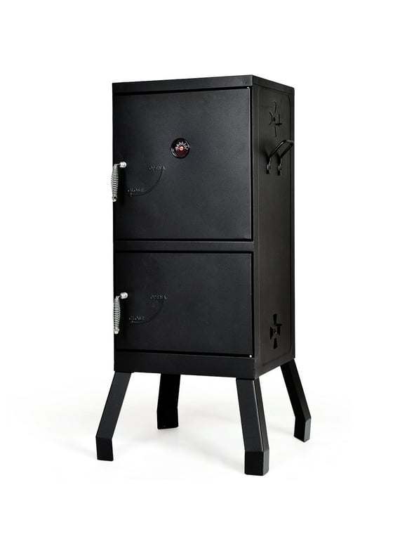 Costway Vertical Charcoal Smoker BBQ Barbecue Grill w/ Temperature Gauge Outdoor Black