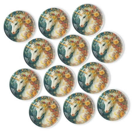 

Strong Refrigerator Magnet Fridge Sticker Gorgeous Flower - Crowned Unicorn 12Pcs Beautiful Photo Decorative Magnet Set Small Round Crystal Glass Craftwork for Refrigerator Decor