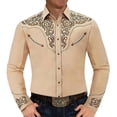 thumbnail image 5 of FINALGANG Mens Cowboy Floral Embroidery Shirt Long Sleeve Snap Button Shirt With Contrast Stitching Bust Pockets For Festival Daily Wear Khaki XXXL, 5 of 6