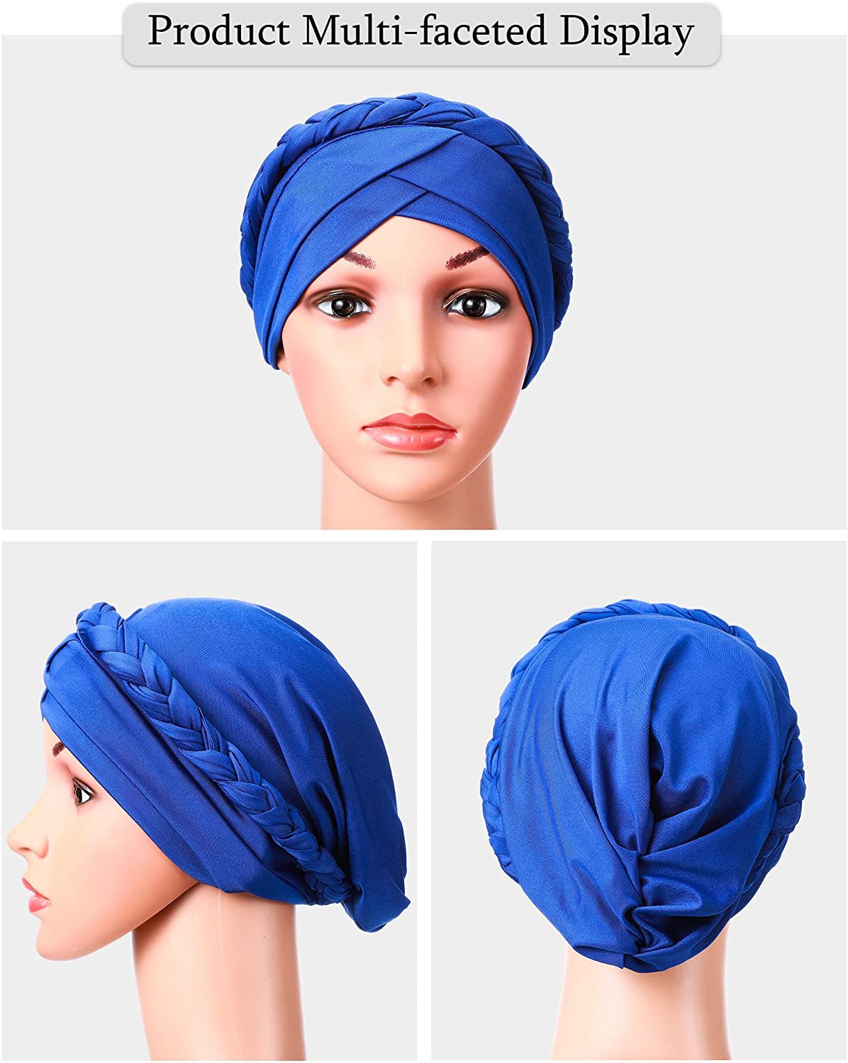 3 Pieces Women Turban Pre-Tied Bonnet Braid Soft Turban Muslim Hijab African Head Wrap Headwear for Woman, One Size