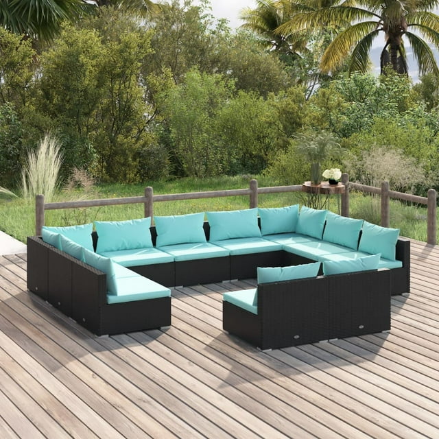 vidaXL Ensemble de Salon de Jardin 11 Pcs avec Coussins Rotin Poly Noir