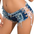 thumbnail image 2 of Minnieouse Pantalones cortos ajustados elásticos para mujer, pantalones vaqueros casuales, Mini pantalones cortos de mezclilla rasgados, cintura Prendas para la parte inferior del cuerpo Azul METRO, 2 of 6