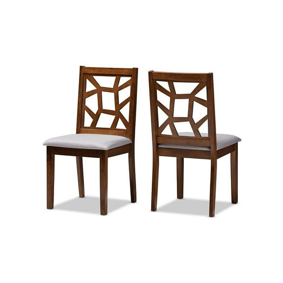 Baxton Studio Abilene Mid-Century Grey Fabric Upholstered and Walnut Brown Finished Dining Chair Set of 2