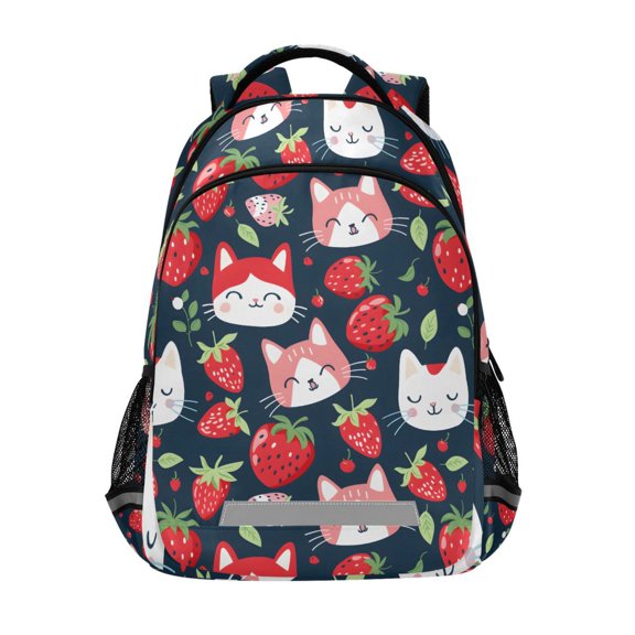 ALAZA Cute Cat and Strawberry Backpack Elementary School Bag Bookbag Travel Rucksack