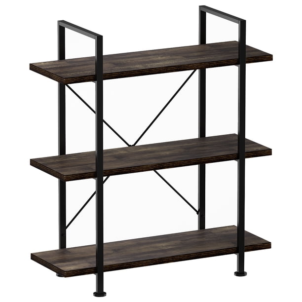3 Tier Open Back Storage Bookshelf Industrial Bookcase Decor Display Shelf Living Room Home Office Natural Solid Reclaimed Wood Sturdy Rustic Metal Frame Walmart Com Walmart Com