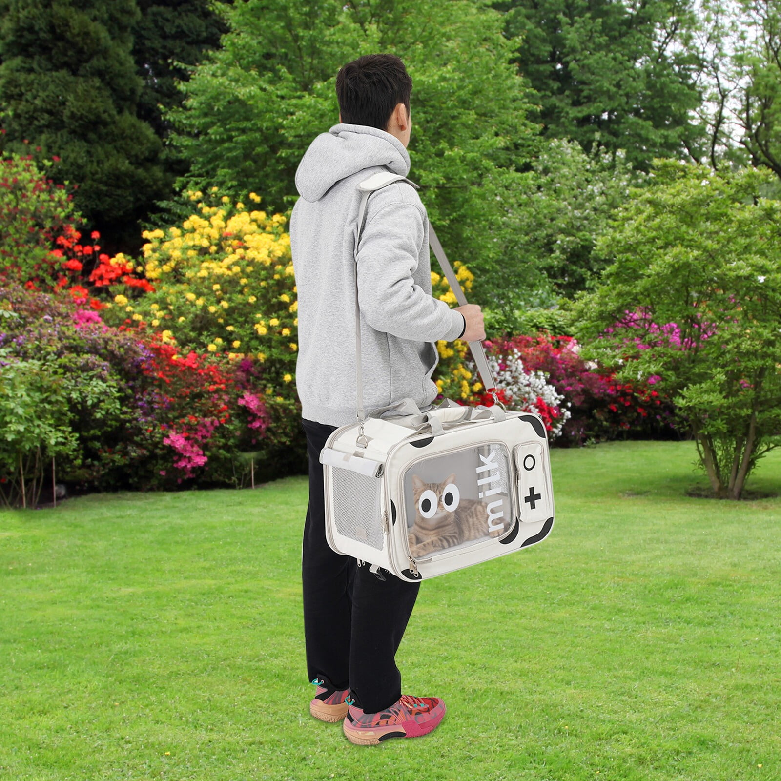 Rectangular Travel Pet Carrier Pet Bag for Cats/Small Dogs Oxford Cloth Pet Backpack Carrier 48*25*32cm for Outdoor Activities, Weekend Hiking, Camping