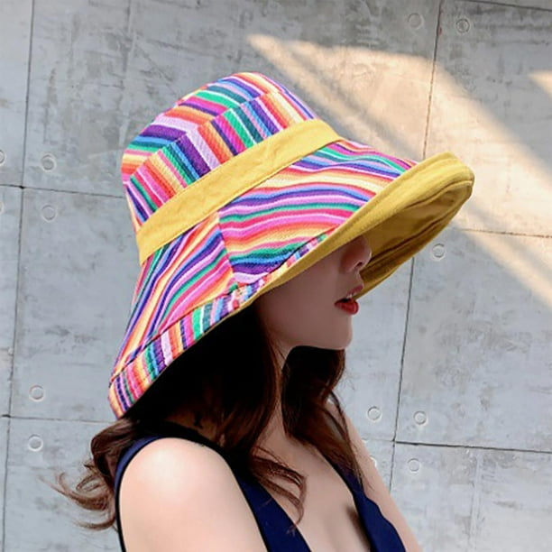 Sombrero de pescador informal con doble cara y puños estilo étnico para mujer