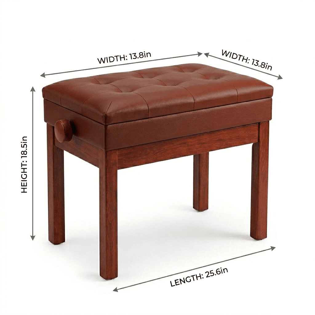 Adjustable Wooden Piano Bench Stool with Sheet Music Storage Brown