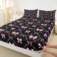 thumbnail image 4 of Homewish Black Pink Ribbon Twin Sheet Sets for Child, Kawaii Cartoon Bow Twin Fitted Sheet, Fairy Tale Princess Flat Sheet, Ultra Soft Bedroom Decor, 3-Piece, 4 of 8