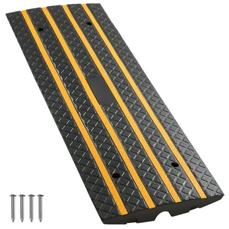 KFFKFF Rubber Driveway Curb Ramp, 33069 lbs Load Capacity, 2.6-inch Height with Yellow Reflective Strips, Ideal for Loading Docks, Warehouses, Garages, and Sidewalks (1 Pack)