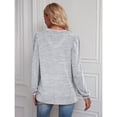 thumbnail image 4 of Camiseta de manga larga con cuello en V y mangas abullonadas para mujer - Gris claro XL, camiseta básica sencilla de color sólido para mujer, 4 of 6