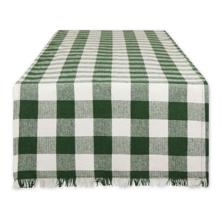 

Hunter Green Heavyweight Check Fringed Table Runner 14x108