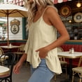thumbnail image 6 of ClodeEU Women's Linen Blend Round Neck Spaghetti Strap Tank Top, Casual Pleated Asymmetrical Hem Blouse Yellow,Women's Plus XL, 6 of 9
