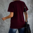 thumbnail image 3 of Camisetas de mujer de manga corta con cuello redondo y estampado de letras, camisetas holgadas y transpirables de verano para mujer, color rojo vino L, 3 of 6