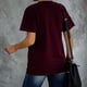 thumbnail image 3 of Camisetas de mujer de manga corta con cuello redondo y estampado de letras, camisetas holgadas y transpirables de verano para mujer, color rojo vino L, 3 of 6