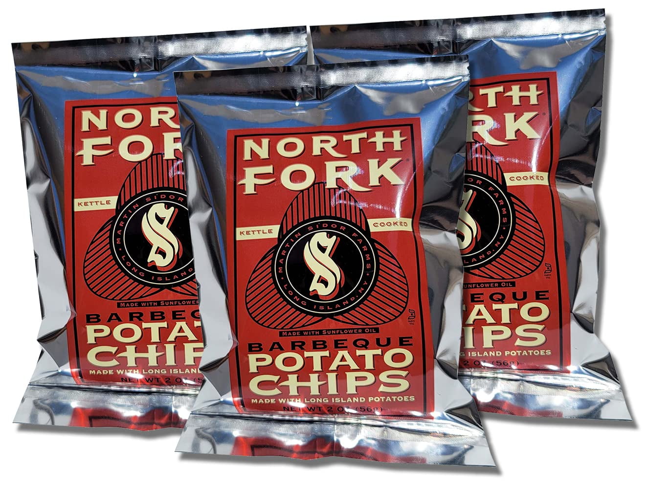 North Fork Potato Chips From Long Island, NY BBQ 6 Oz Pack of 3