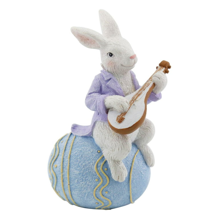 Easter Eggs Bunny Action Figures Playing Lute Violin Sitting Egg Resin  Easter Bunny Figurines Easter Outdoor Garden Statue Decor Easter  Decorations For Home/Bookshelf/Desktop Decor Toys Party Favors 