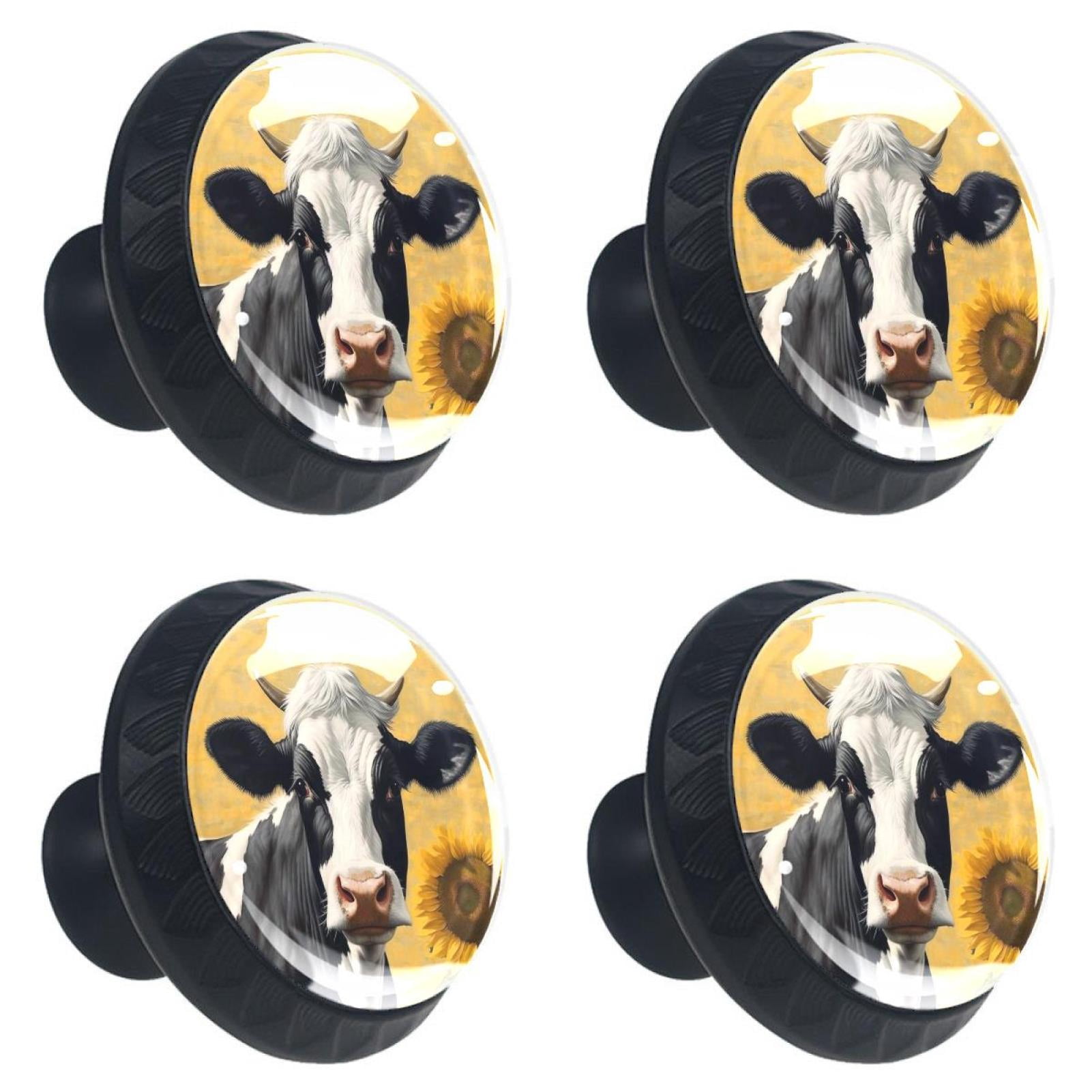 4 Pcs Cow and Sunflower Knobs for Kitchen Cabinet Cupboard Dresser Bookcase Drawer Pulls Handles Round Home Decor