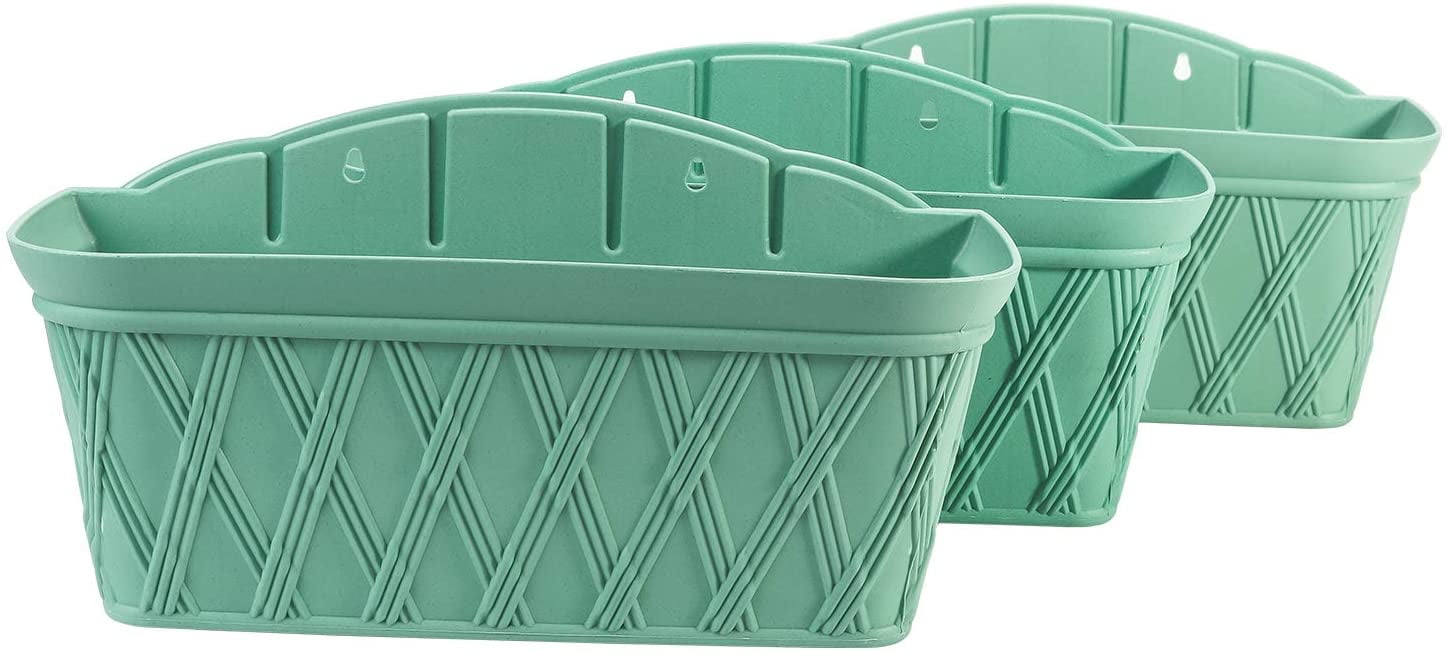 Sungmor 3 Pack Wall Hanging Planters, 16.5 Inch Railing Fence Hanging Flower Pots, Thickened Plastic Water Storage Plant Pot, Indoor Outdoor Garden Balcony Decor, Light Green Large Plant Basket
