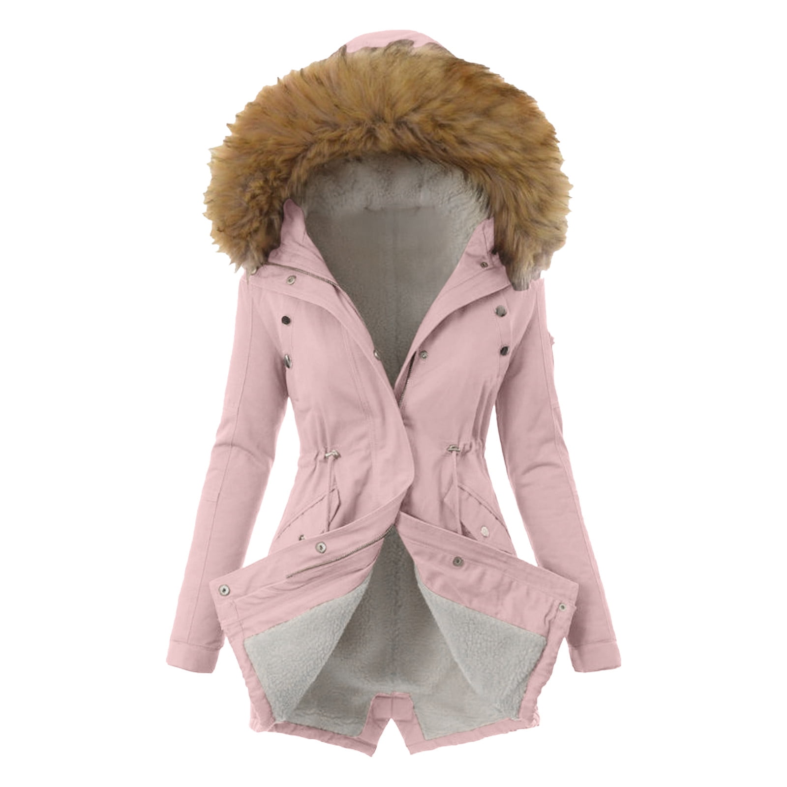 Women's Coat Fur Lined Trench Winter Jacket Hooded Parka Overcoat Warm Outwear