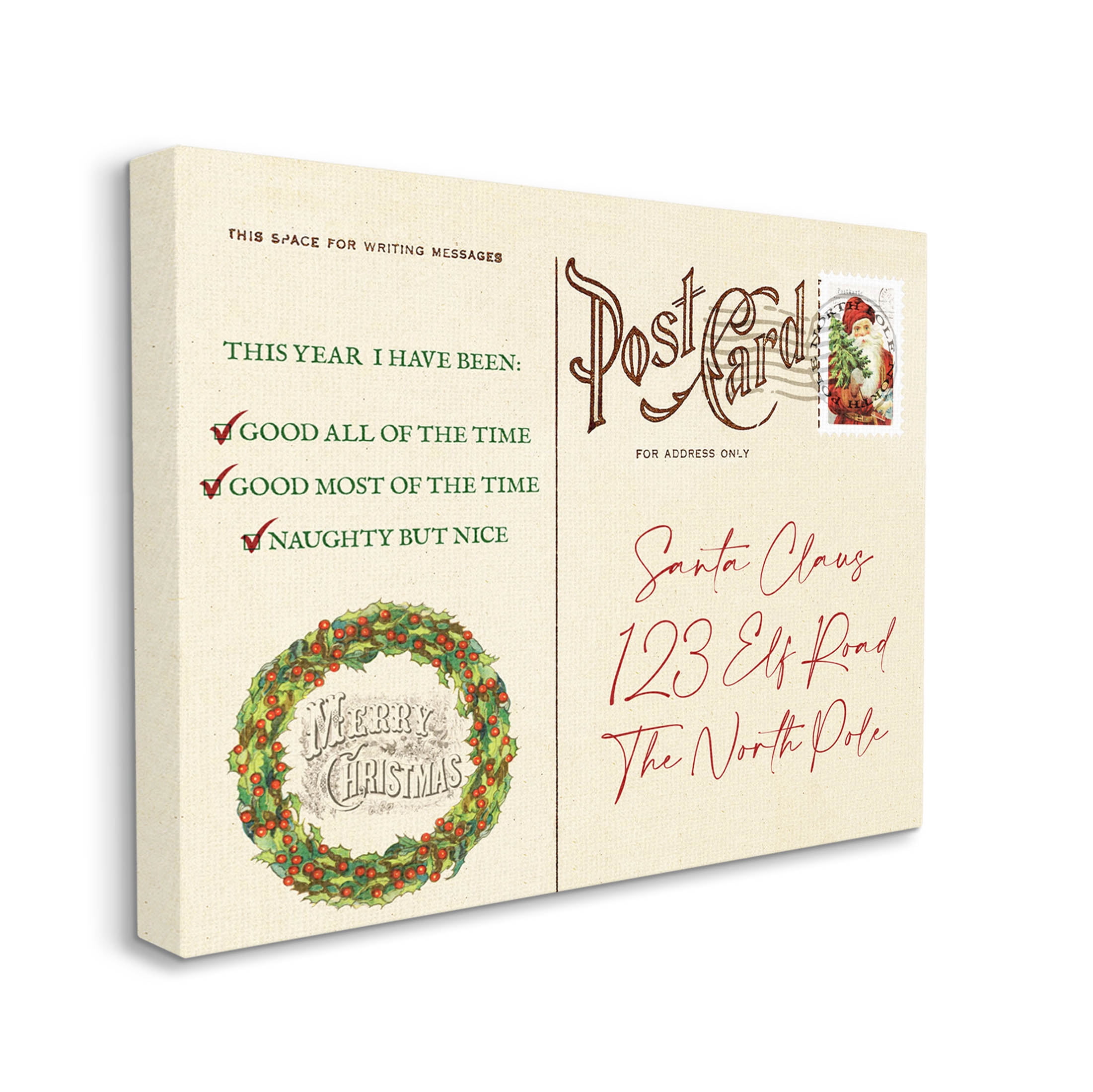 Stupell Industries Merry Christmas Vintage Postcard Graphic Art Gallery Wrapped Canvas Print Wall Art, Design by Lil' Rue