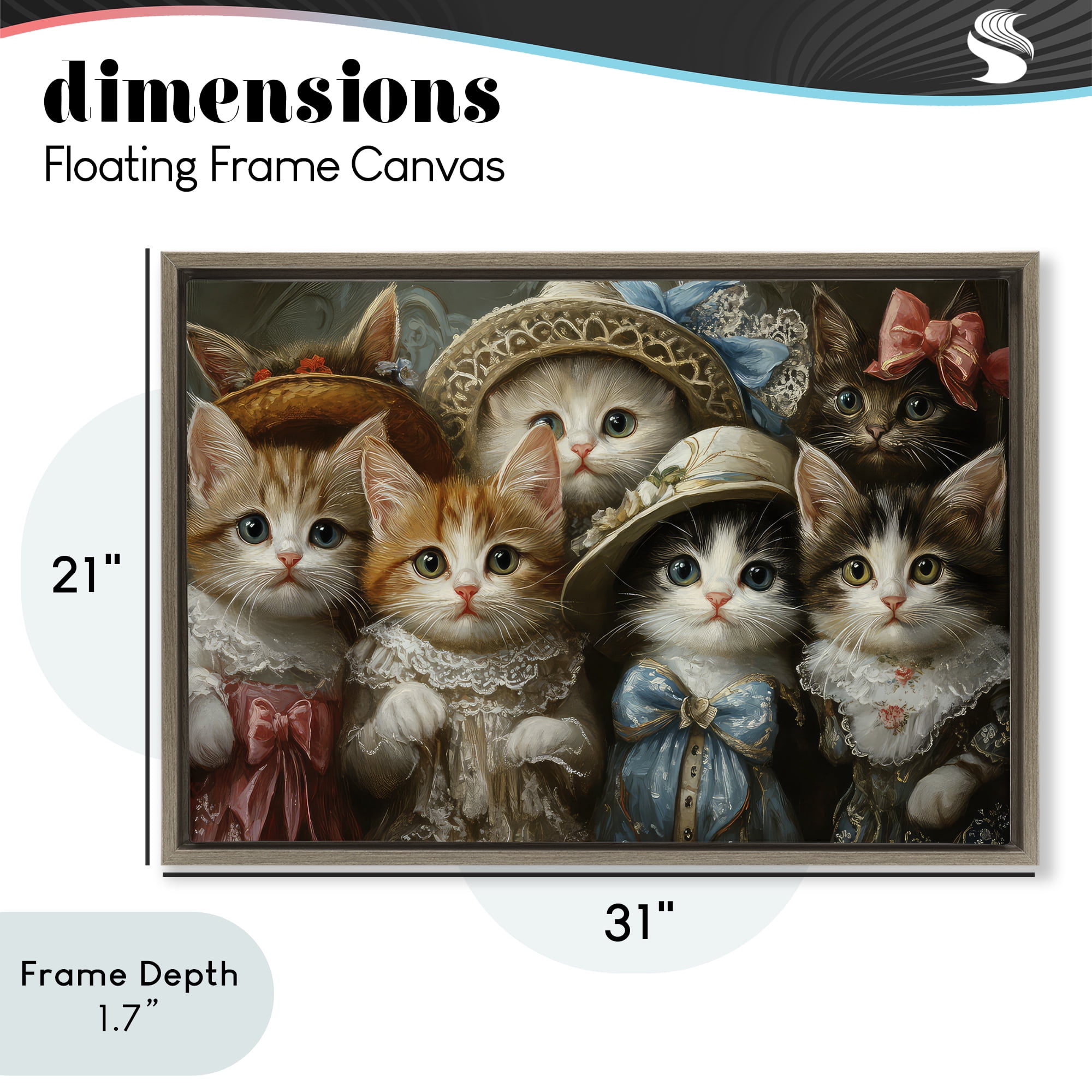Stupell Industries Fashionable Vintage Cats Brown Framed Floater Canvas Wall Art, design by The Wands Want