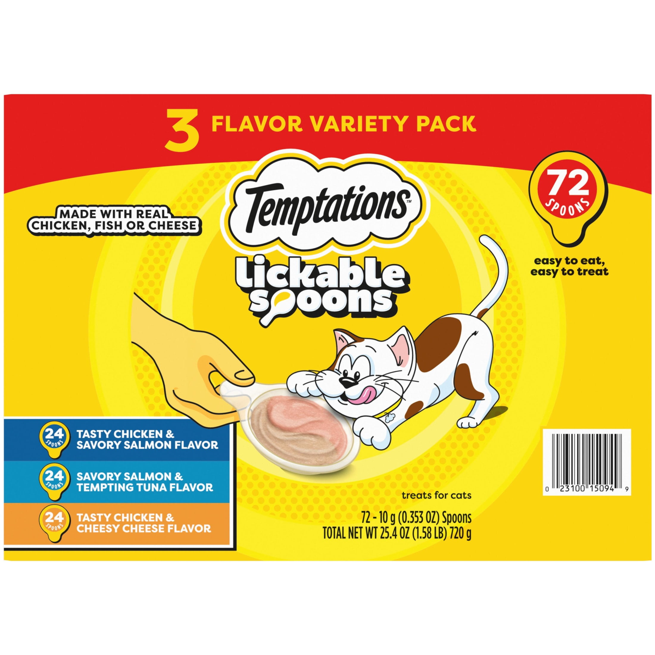 Temptations Lickable Spoons Adult Wet Cat Treat, 10 grams, Variety Pack of 72