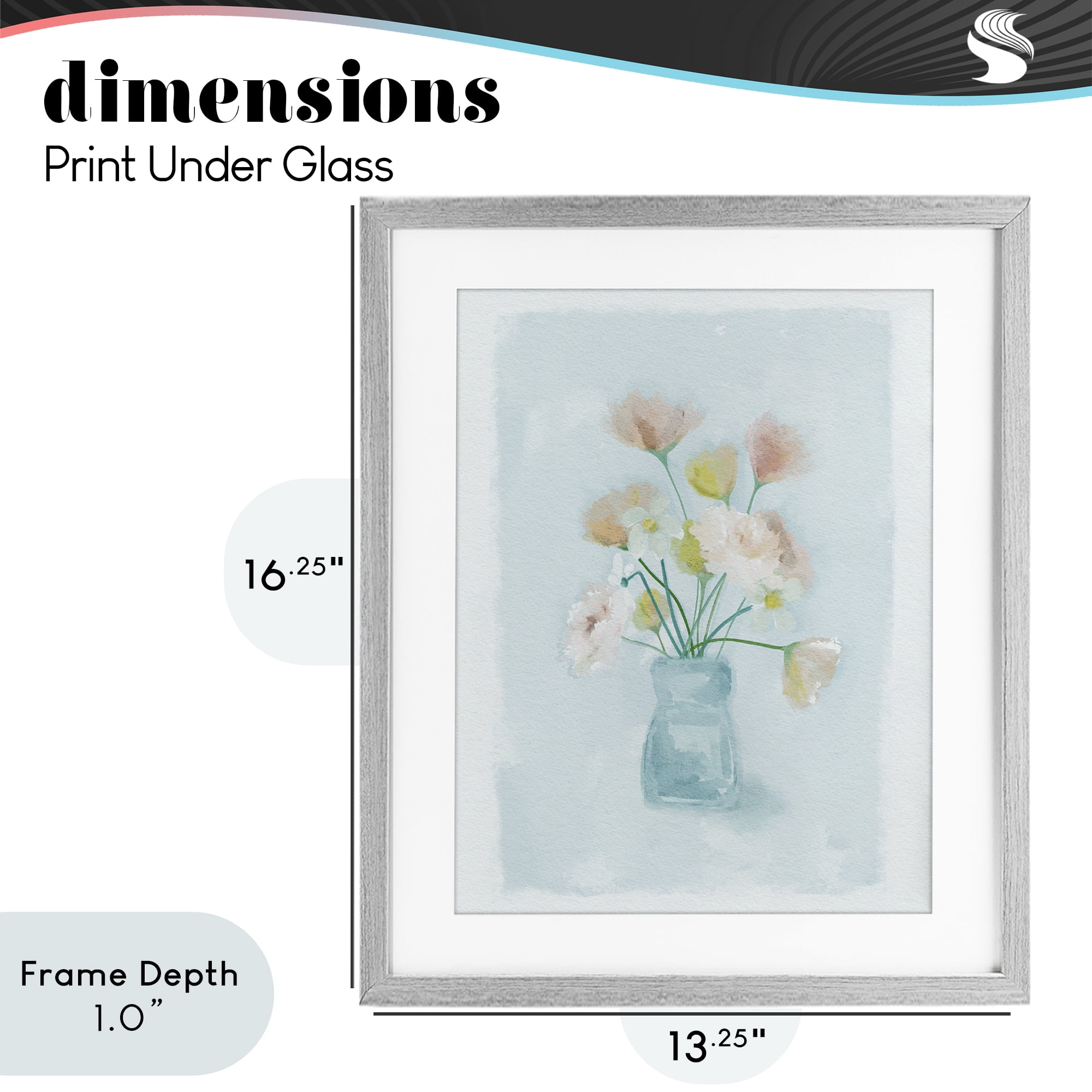 Stupell Industries Pretty Florals in Vase Gray Framed Print Under Glass, design by Leah Straatsma