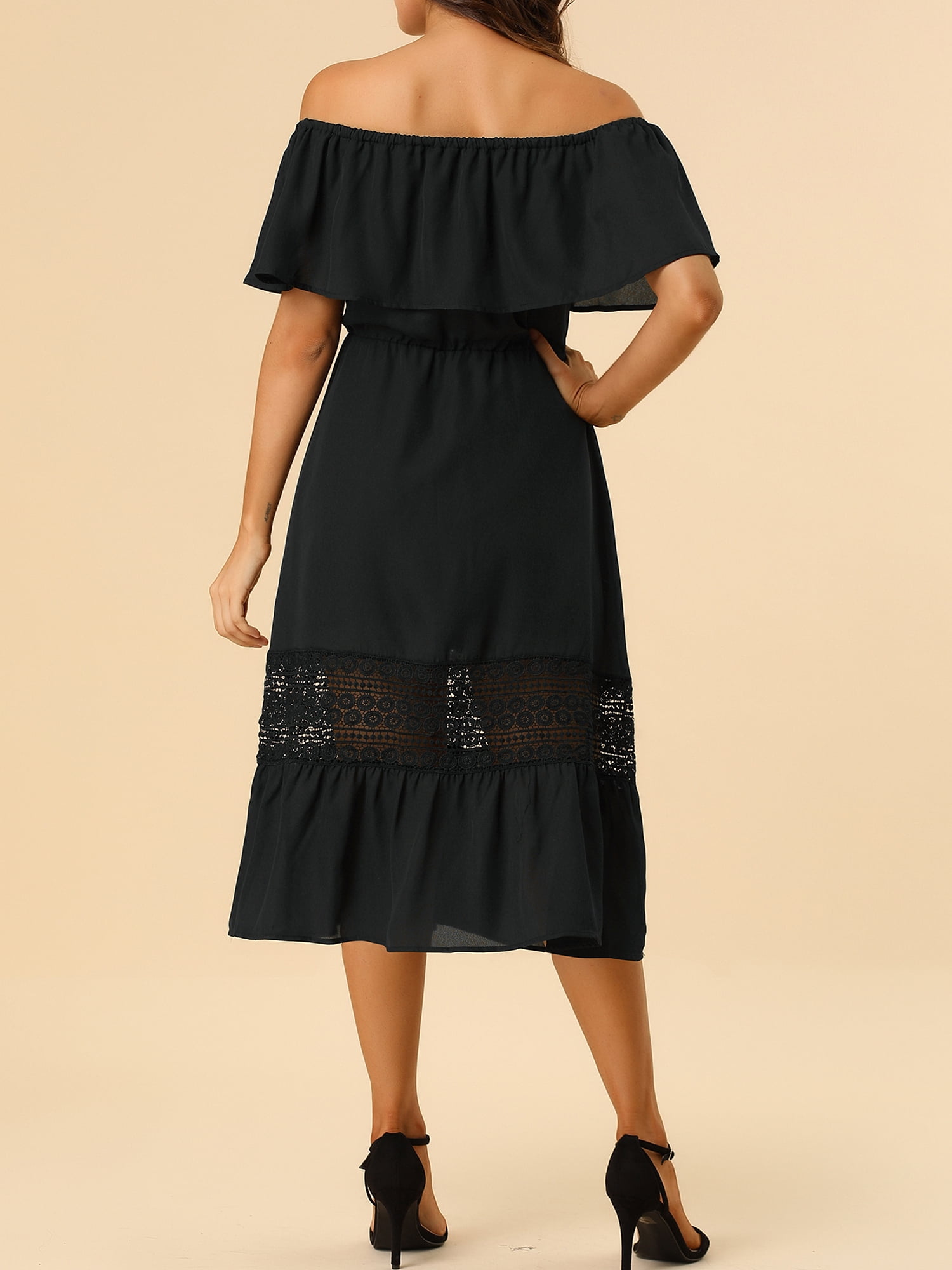 DARING DIVA Women's Off Shoulder Flutter Sleeve Maxi Dress L Black
