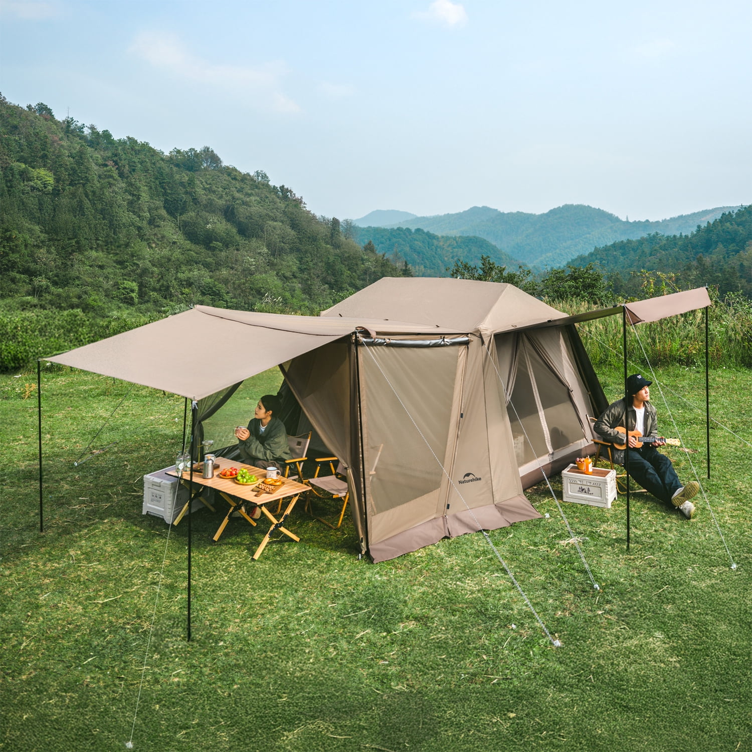 Naturehike, Family Camping Tent, Instant Setup Cabin Tent for 4 People with Rain fly, Quick-opening Family Tent with 1 Room, Outdoor Waterproof & Sun Protection Tent