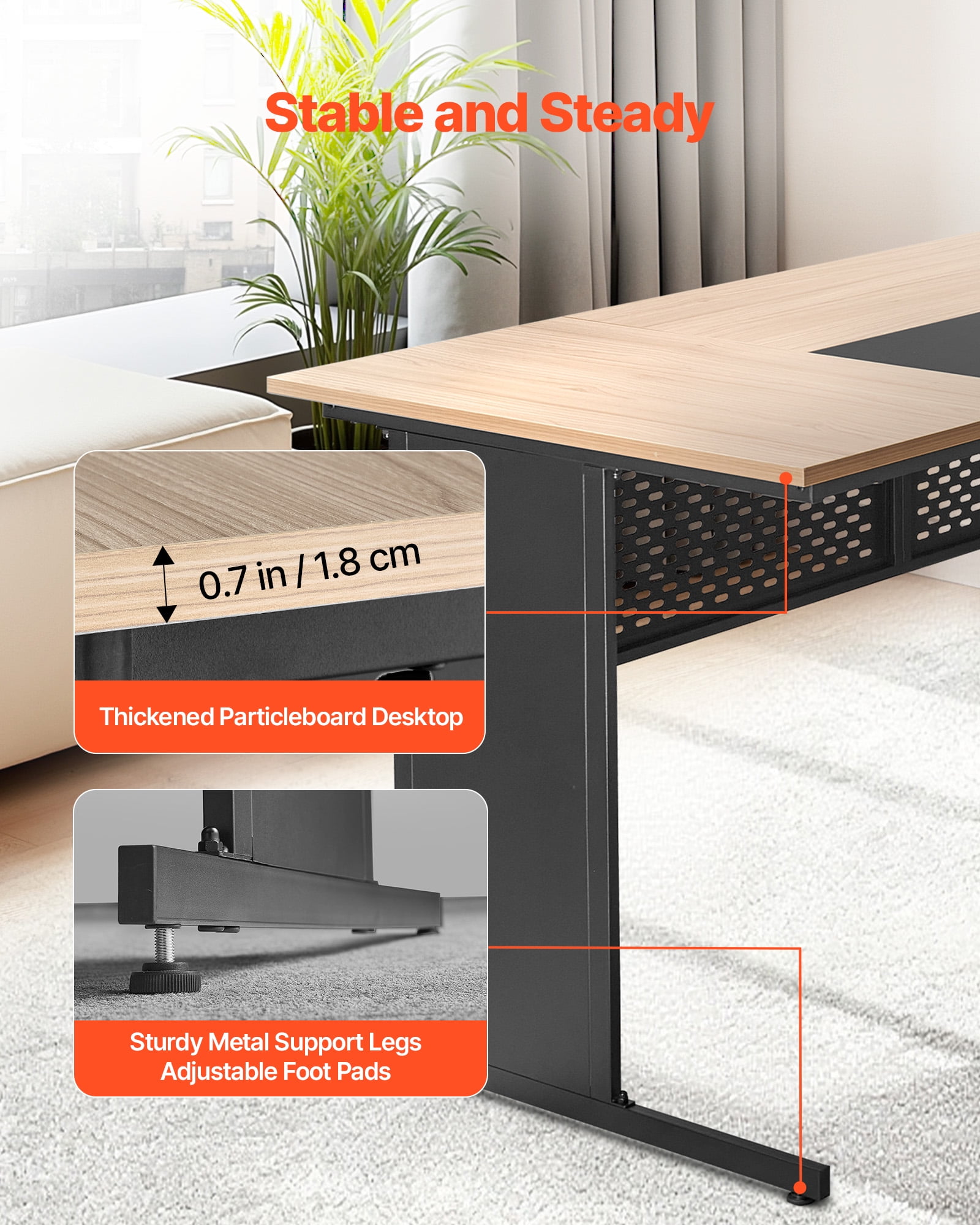 VEVOR L-Shaped Executive Desk, Modern Reversible Office Table with Drawers & Storage Cabinet, Heavy Duty Large Wooden Executive Table, 350 LBS Load Capacity, Easy Assembly, for Work Study Writing
