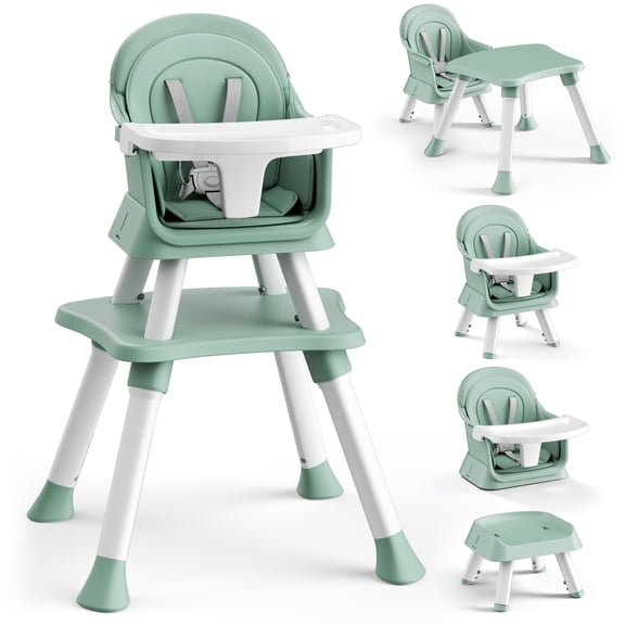 AILEEKISS 8-in-1 Baby High Chair, Toddler Booster Seat with Dishwasher-Safe Tray, Green