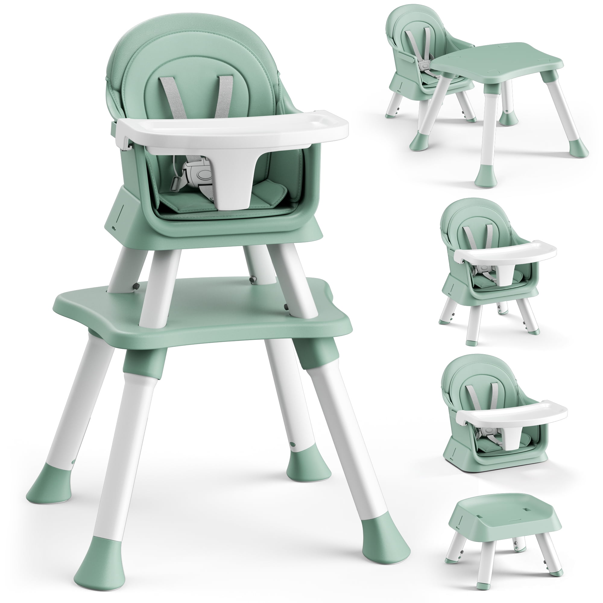 AILEEKISS 8-in-1 Baby High Chair, Toddler Booster Seat with Dishwasher-Safe Tray, Green
