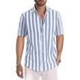 thumbnail image 3 of Mens Stripe Shirt Lapel Short Sleeve Dress Shirt Button-down Loose Blouse Tops, 3 of 4