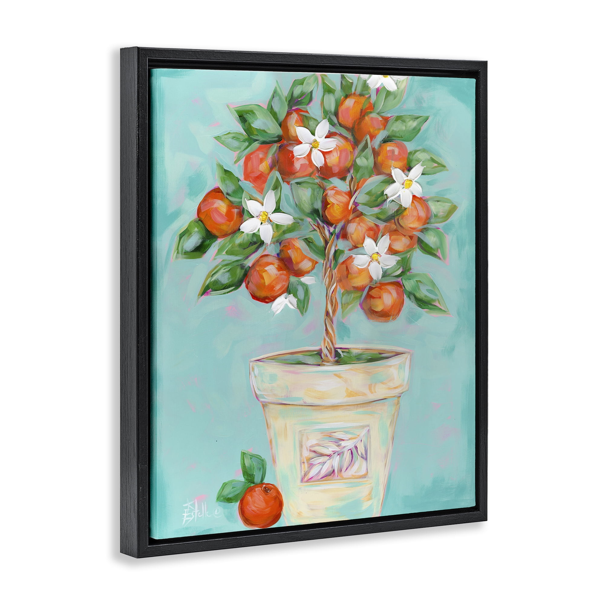 Stupell Industries Orange Blossom Clay Pot Food & Beverage Painting Black Floater Framed Art Print Wall Art, 25 x 31