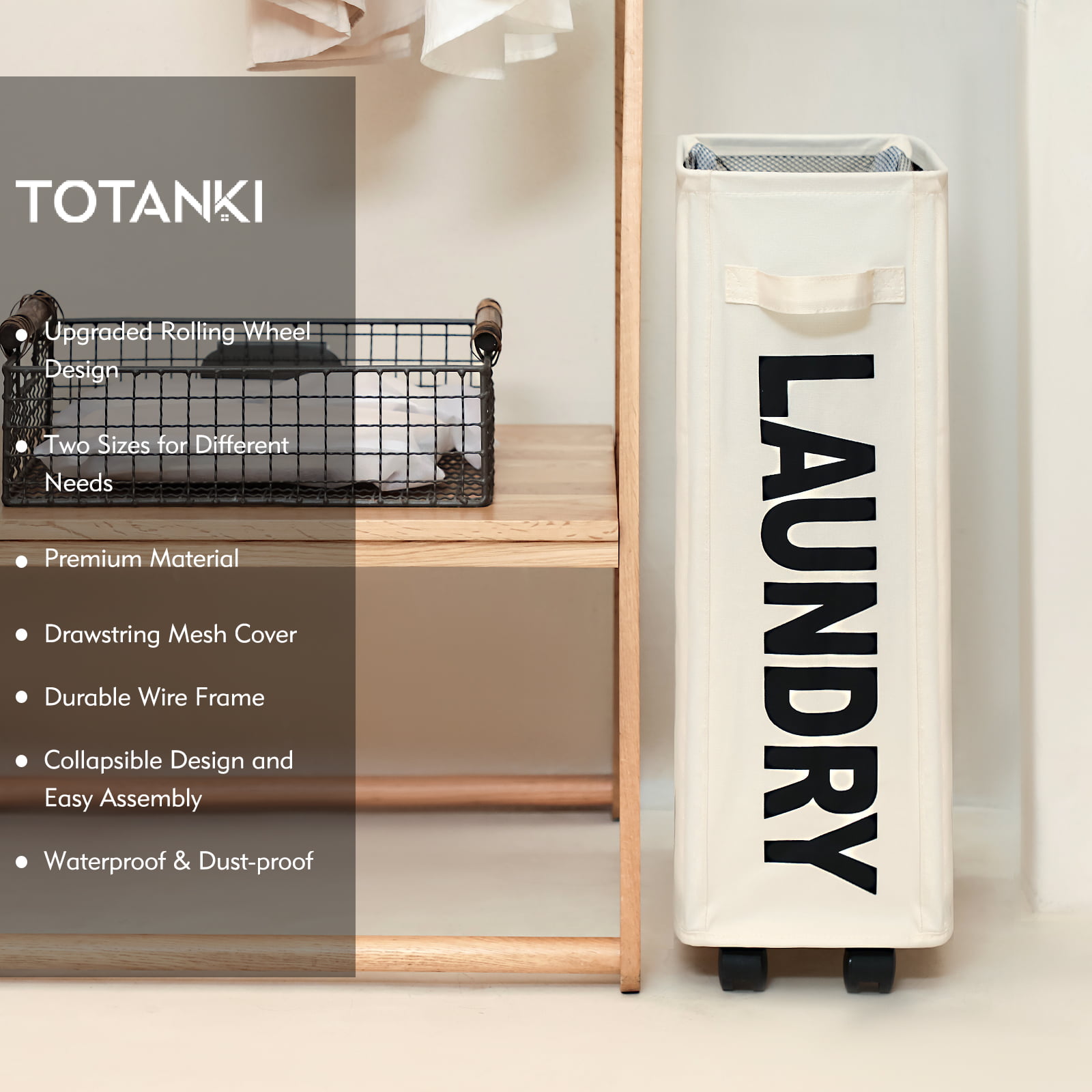 TOTANKI 22 Rolling Slim Laundry Basket with Handle on Wheels (4 Colors), Foldable  Laundry Hamper, Collapsible Laundry Sorter and Organizer, Tall Storage Basket  Bin (Black)