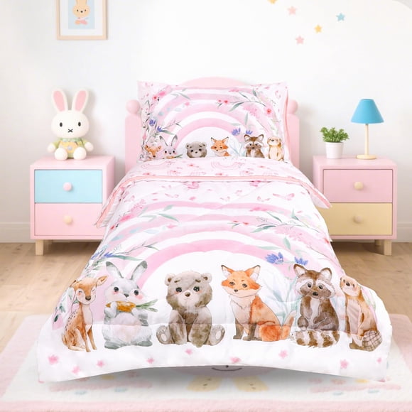 Juego de ropa de cama para niños pequeños Hooyax Rainbow para niñas, 4 piezas