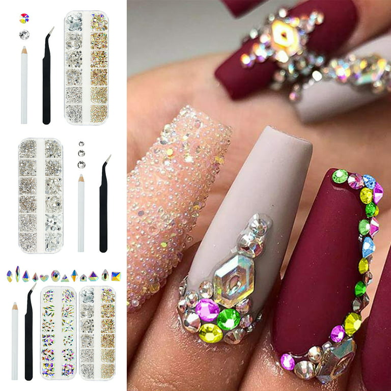 Nail Pearls White Nail Art Pearls Flatback AB Color Nail Pearls for Nail  Art DIY Jewelry Pearls for Nails,with Pickup Pen and Tweezer Pearl Nail  Gems