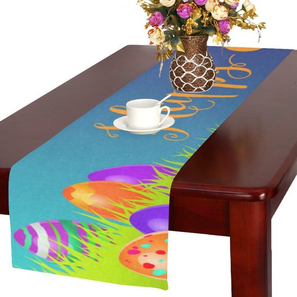 MYPOP Happy Easter Colorful Eggs Kitchen Dining Table Runner 16x72 Inches For Dinner Parties, Events, Decor