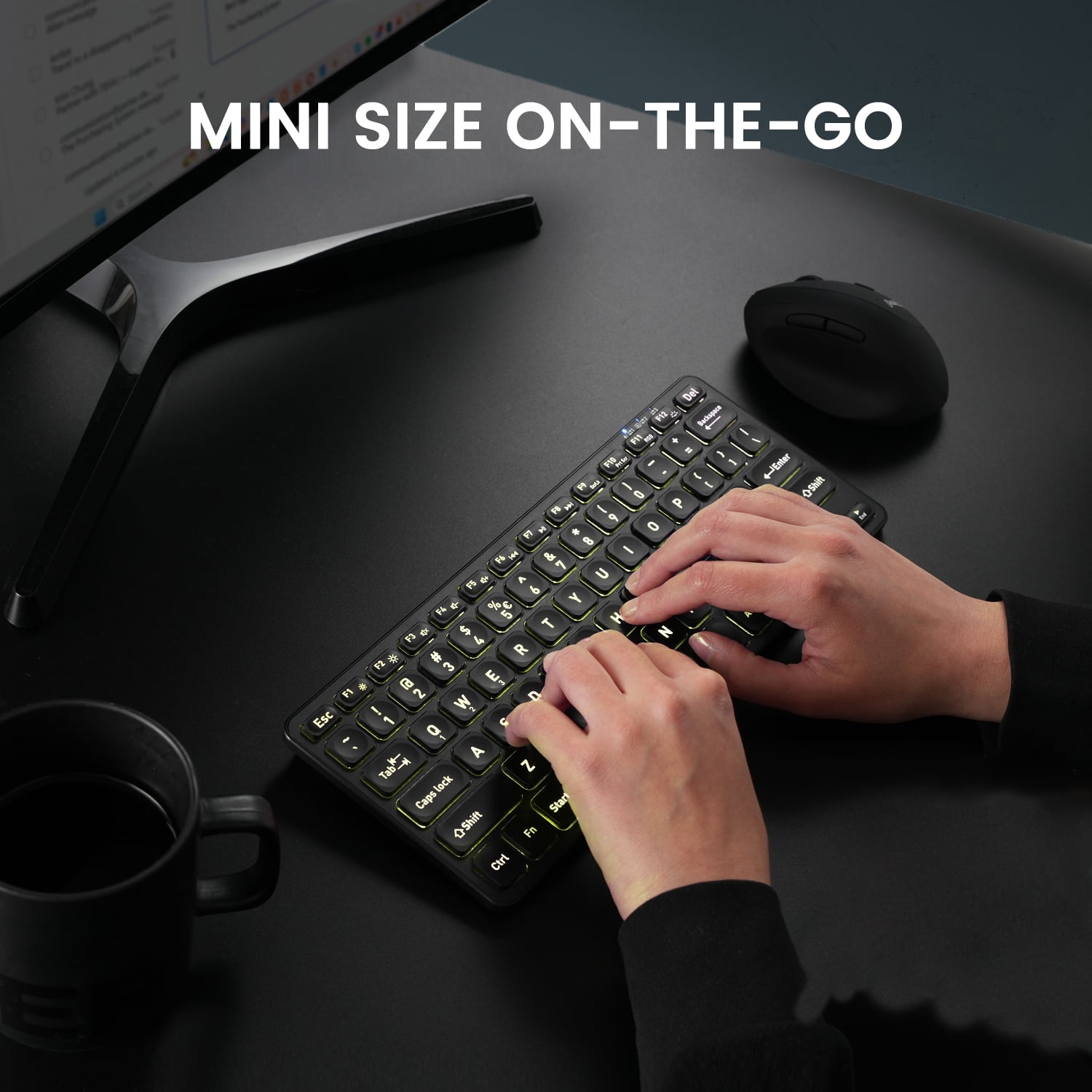 Perixx PERIBOARD-832RGB Wireless RGB Backlit Mini Keyboard - Up to 3 Multi-device Connection - Black - US English