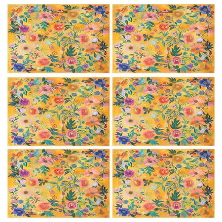 

Ryvnso Placemats Set of 6 Moroccan Yellow Floral Dining Mats Heat-Resistant Non-Slip Washable Table Mat