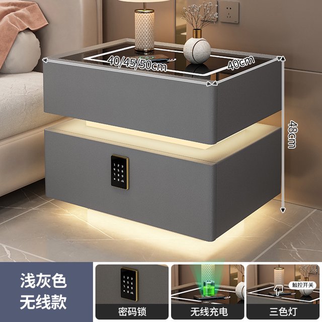 Mesita de noche inteligente con cargador inalámbrico, Altavoz Bluetooth, Sensor de luz, lámpara ambiental, bloqueo de contraseña, mesita de noche para dormitorio