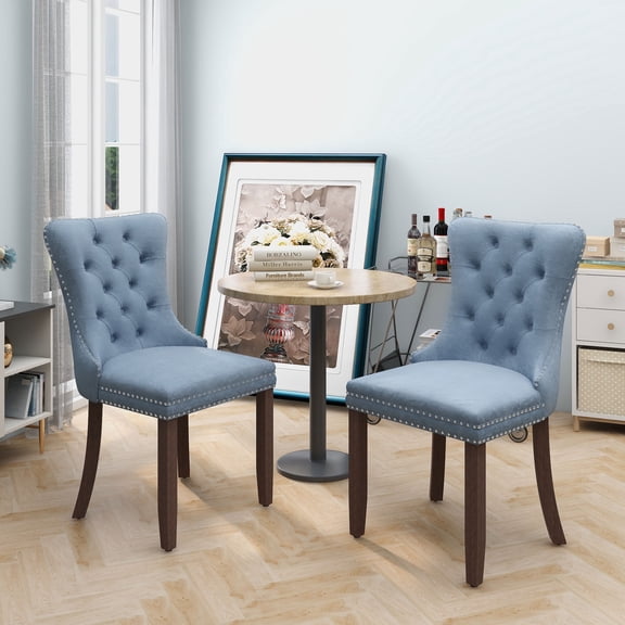 LFSLJJMY Nikki Collection Modern, High-end Tufted Solid Wood Contemporary Velvet Upholstered Dining Chair with Wood Legs Nailhead Trim 2-Pcs Set,Light Blue