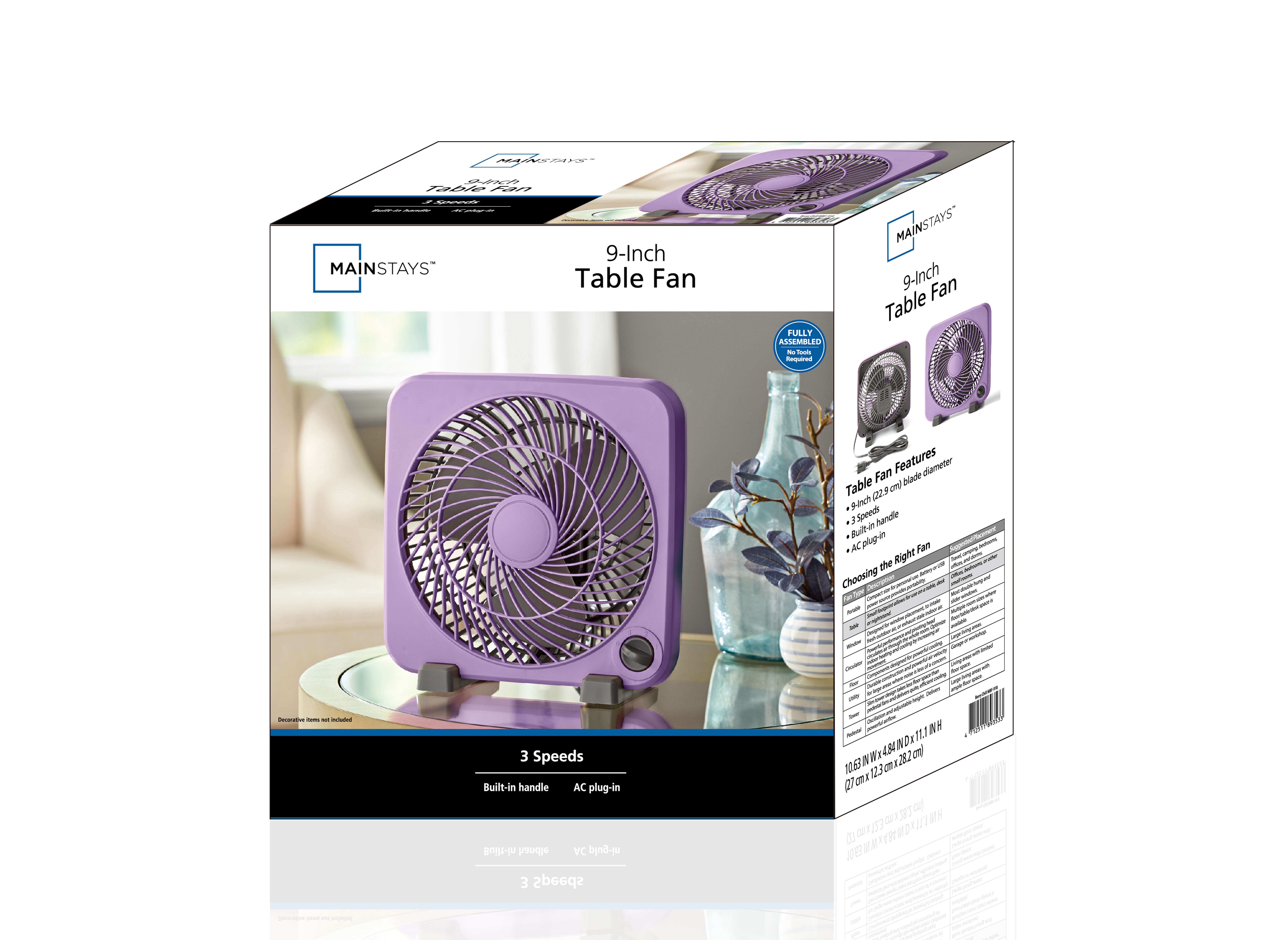 Mainstays 9 in 3-Speed Personal Box Electric Household Fan