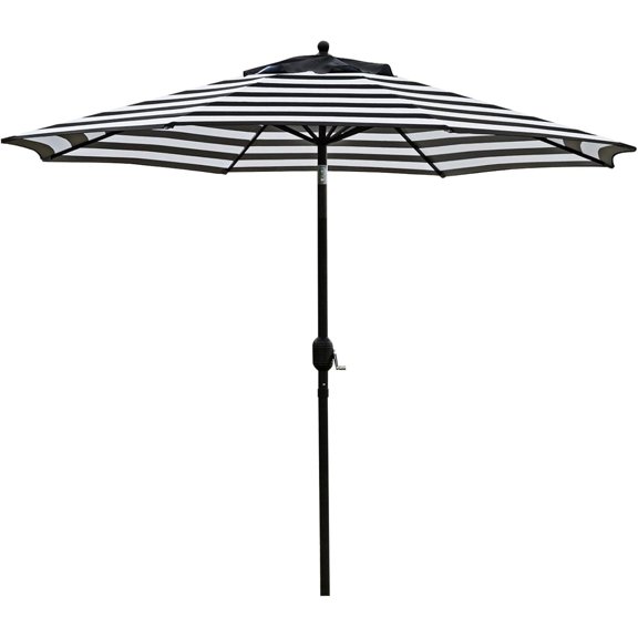 Bibana 9 ft Outdoor Patio Umbrella with Push Button Tilt, Easy Crank Lift, 8 Steel Ribs - Black and White